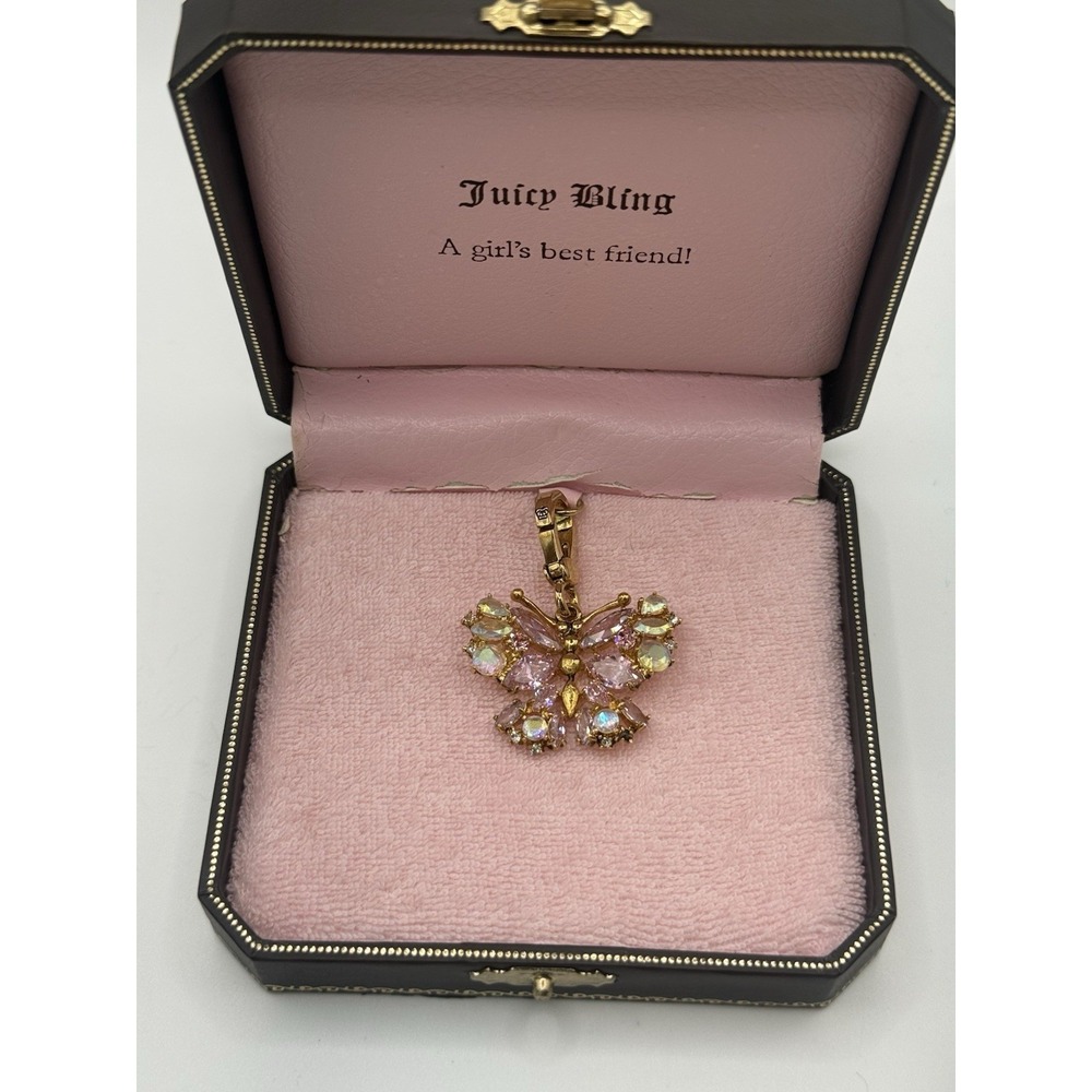 Juicy Couture Pink Butterfly Charm Crystal Gold Tone Y2K NWT Box Rare - Picture 3 of 7